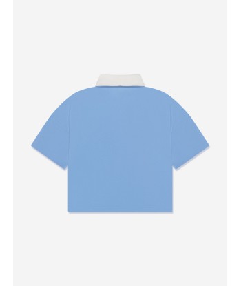 Palm Angels Boys Flames Oversized Polo Shirt in Blue pas cher 