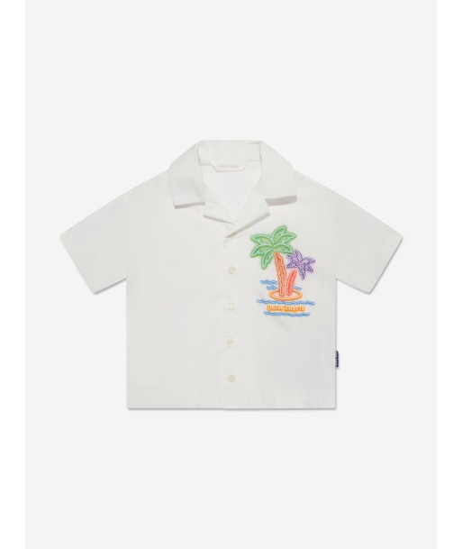 Palm Angels Boys Neon Palms Short Sleeve Shirt in White chez Cornerstreet bien 