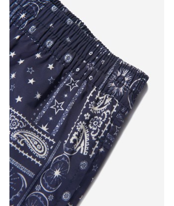 Palm Angels Boys Astro Paisley Swim Shorts in Navy les muscles