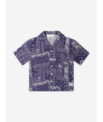 Palm Angels Boys Astrology Print Shirt in Navy Pour