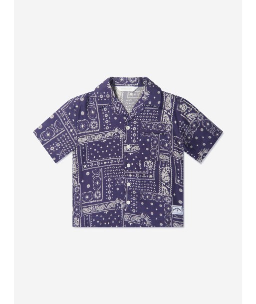 Palm Angels Boys Astrology Print Shirt in Navy Pour