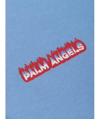 Palm Angels Boys Flames Oversized Polo Shirt in Blue pas cher 