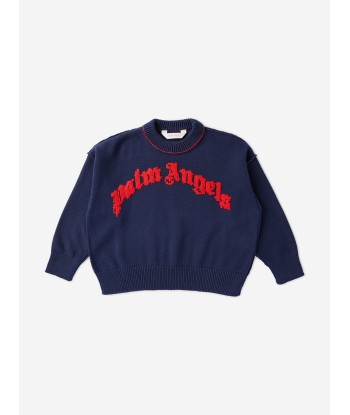 Palm Angels Boys Curved Logo Sweatshirt in Navy chez Cornerstreet bien 