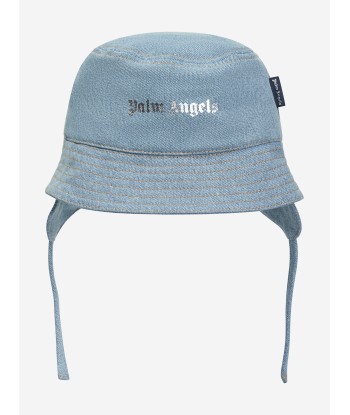 Palm Angels Boys Logo Stone Denim Bucket Hat in Blue Les magasins à Paris