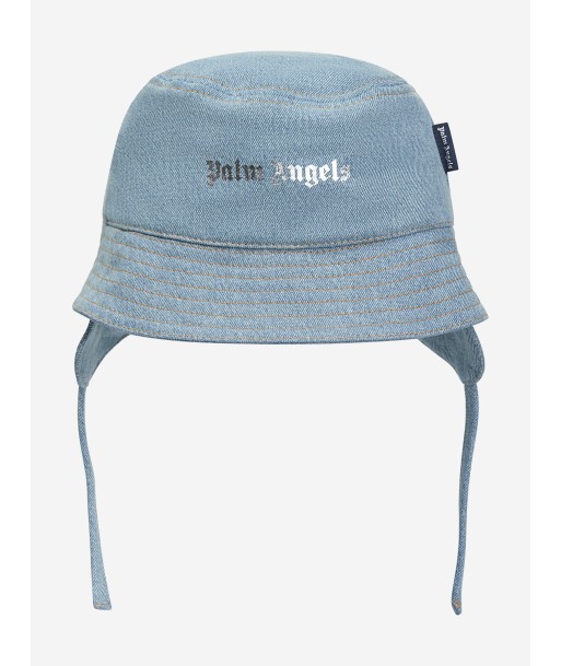 Palm Angels Boys Logo Stone Denim Bucket Hat in Blue Les magasins à Paris