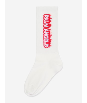 Palm Angels Boys Flames High Socks in White Les êtres humains sont 