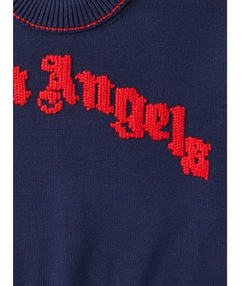 Palm Angels Boys Curved Logo Sweatshirt in Navy chez Cornerstreet bien 