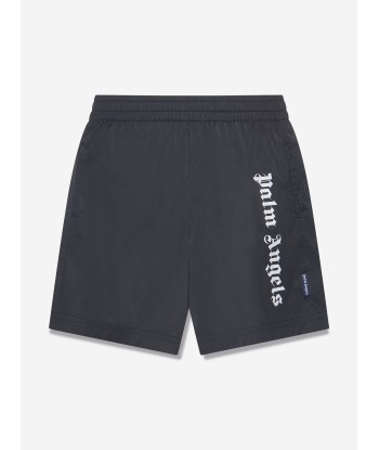 Palm Angels Boys Overlogo Swim Shorts in Black de technologie