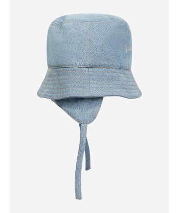 Palm Angels Boys Logo Stone Denim Bucket Hat in Blue Les magasins à Paris