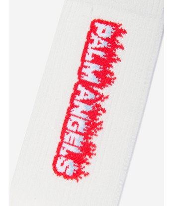 Palm Angels Boys Flames High Socks in White Les êtres humains sont 