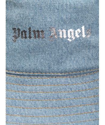 Palm Angels Boys Logo Stone Denim Bucket Hat in Blue Les magasins à Paris