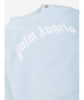 Palm Angels Baby Boys Curved Logo Sweatshirt in Blue prix pour 