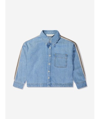 Palm Angels Boys Track Chambray Oversized Shirt in Blue rembourrage situé sous