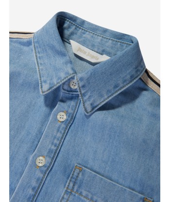 Palm Angels Boys Track Chambray Oversized Shirt in Blue rembourrage situé sous