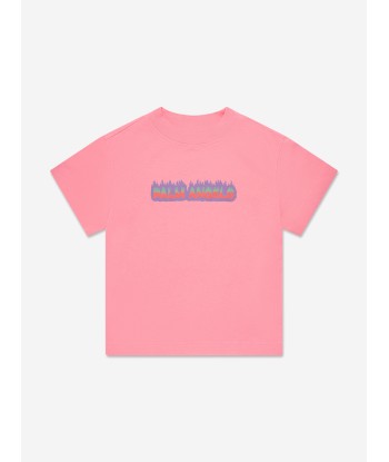 Palm Angels Girls Flames Regular T-Shirt in Pink en stock