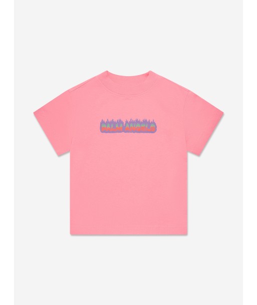 Palm Angels Girls Flames Regular T-Shirt in Pink en stock