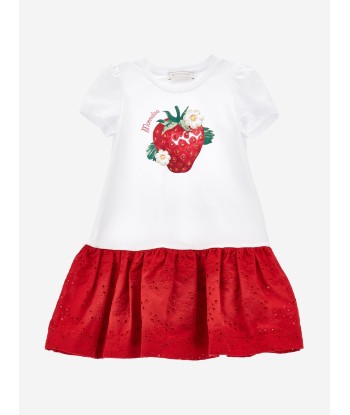 Monnalisa Girls Strawberry Jersey Dress in White brillant des détails fins