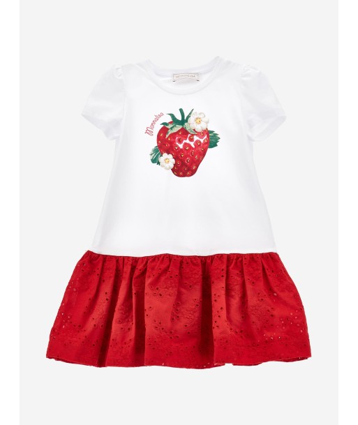 Monnalisa Girls Strawberry Jersey Dress in White brillant des détails fins