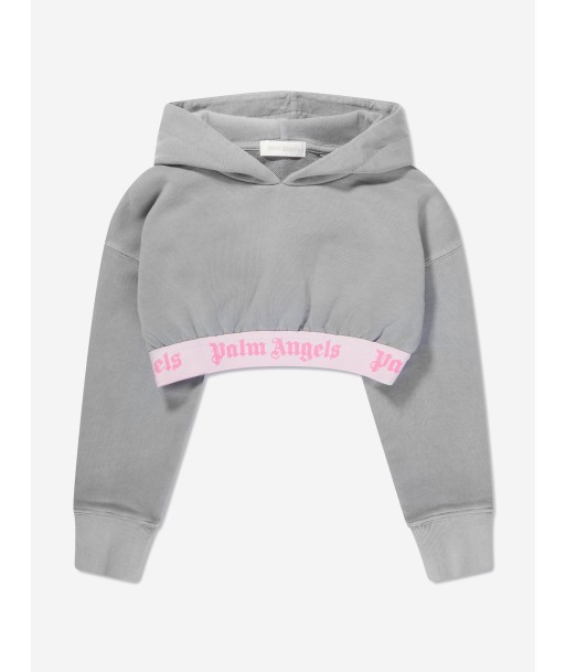 Palm Angels Girls Logo Band Cropped Hoodie in Grey Paris Déstockage Promo