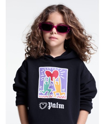 Palm Angels Girls PA X Keith Haring Holding Heart Hoodie in Black du meilleur 