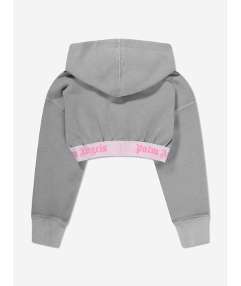 Palm Angels Girls Logo Band Cropped Hoodie in Grey Paris Déstockage Promo