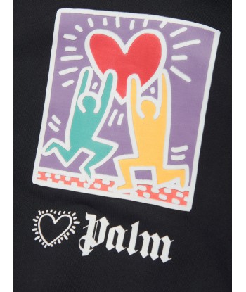 Palm Angels Girls PA X Keith Haring Holding Heart Hoodie in Black du meilleur 