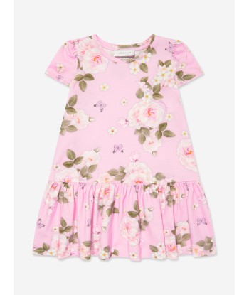 Monnalisa Girls Daisy Jersey Dress in Pink rembourrage situé sous