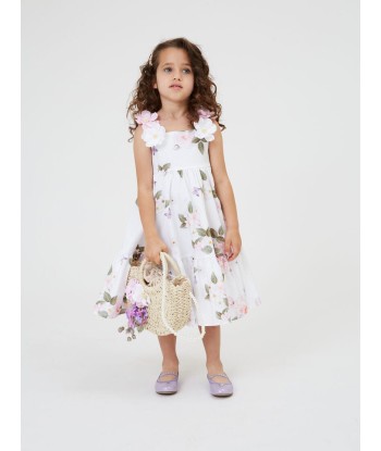 Monnalisa Girls Floral Bouquet Dress in White Les magasins à Paris