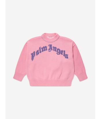 Palm Angels Girls Curved Logo Sweatshirt in Pink offre 