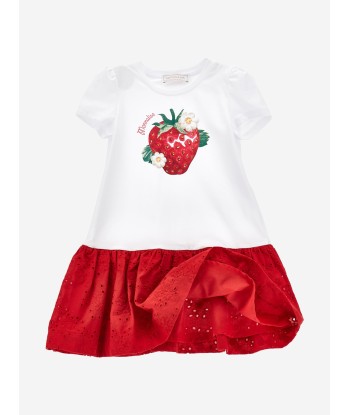 Monnalisa Girls Strawberry Jersey Dress in White brillant des détails fins