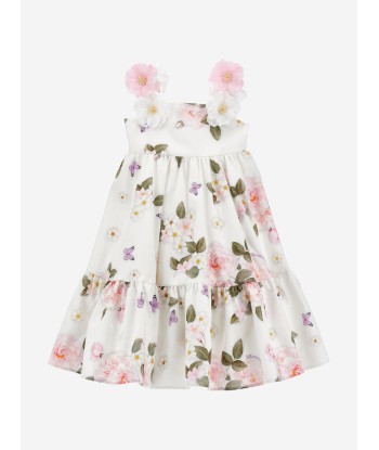 Monnalisa Girls Floral Bouquet Dress in White Les magasins à Paris