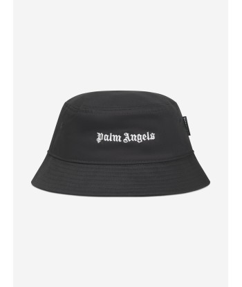 Palm Angels Girls Logo Bucket Hat in Black en stock