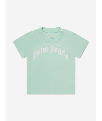 Palm Angels Baby Girls Curved Logo T-Shirt in Green Paris Déstockage Promo