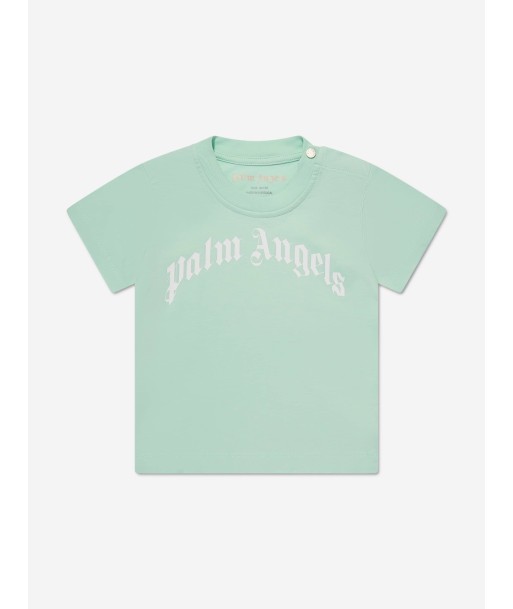 Palm Angels Baby Girls Curved Logo T-Shirt in Green Paris Déstockage Promo