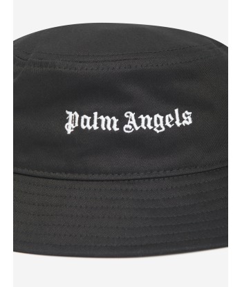 Palm Angels Girls Logo Bucket Hat in Black en stock