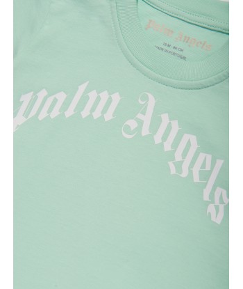 Palm Angels Baby Girls Curved Logo T-Shirt in Green Paris Déstockage Promo