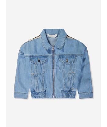 Palm Angels Girls Overlogo Track Chambray Jacket in Blue ouvre sa boutique