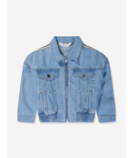 Palm Angels Girls Overlogo Track Chambray Jacket in Blue ouvre sa boutique