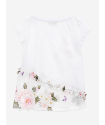 Monnalisa Girls Floral Maxi T-Shirt in White pas cheres