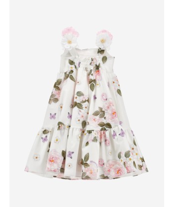 Monnalisa Girls Floral Bouquet Dress in White Les magasins à Paris