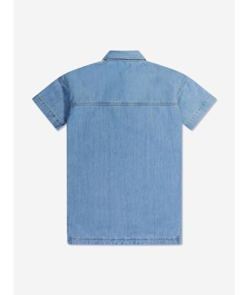 Palm Angels Girls Track Chambray Shirt Dress in Blue prix pour 