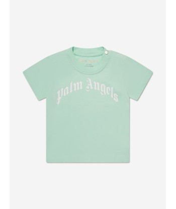 Palm Angels Baby Girls Curved Logo T-Shirt in Green Paris Déstockage Promo