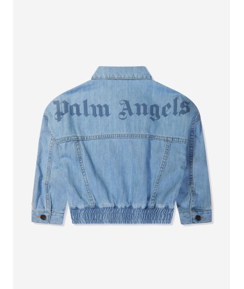 Palm Angels Girls Overlogo Track Chambray Jacket in Blue ouvre sa boutique