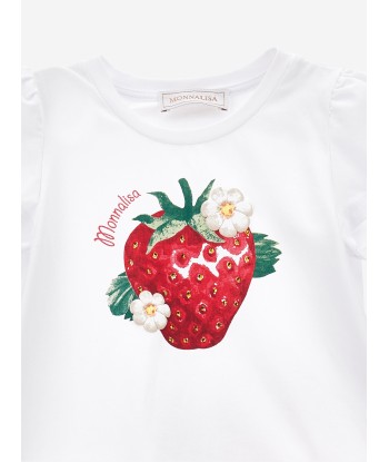 Monnalisa Girls Strawberry Jersey Dress in White brillant des détails fins