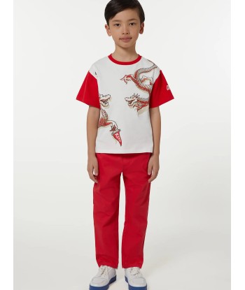 KENZO Boys Embroidered Badge Trousers in Red Profitez des Offres !