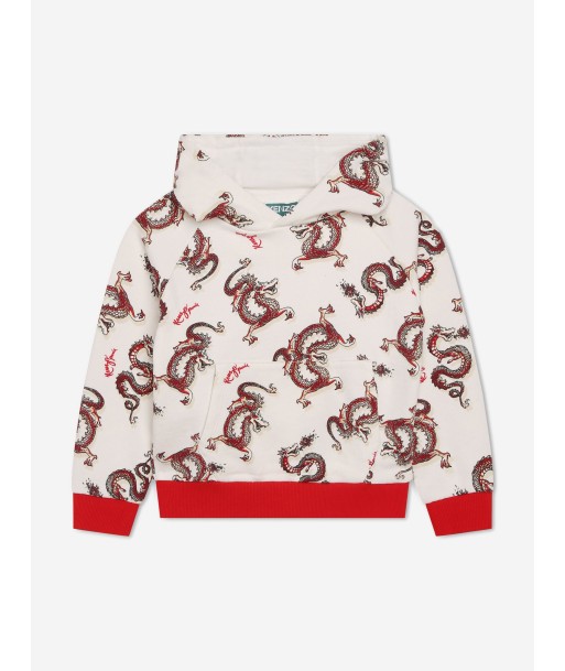 KENZO Kids Dragon Print Hoodie in Ivory Les magasins à Paris