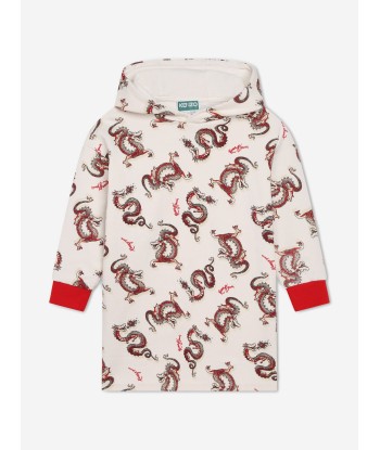 KENZO Girls Hooded Dragon Dress in Ivory livraison et retour toujours gratuits