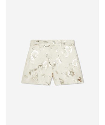 KENZO Girls Mettallic Dragon Print Shorts in Ivory Pour