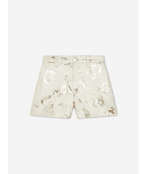 KENZO Girls Mettallic Dragon Print Shorts in Ivory Pour