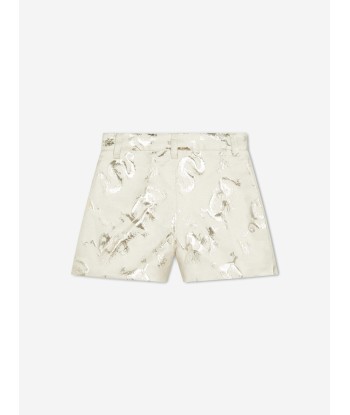 KENZO Girls Mettallic Dragon Print Shorts in Ivory Pour